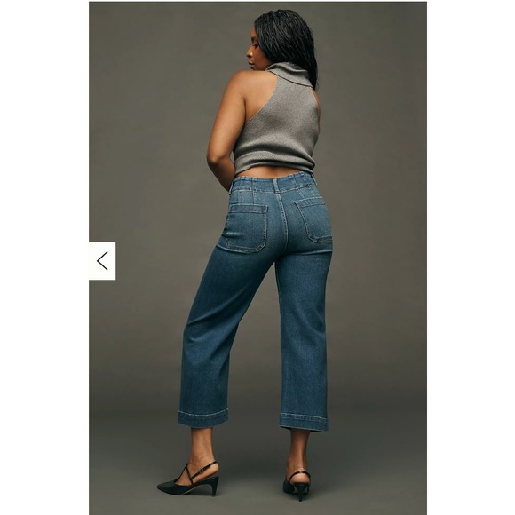 Maeve Anthropologie The Colette Wide Leg Crop Jeans Blue Denim 31 High Rise - Picture 2 of 5